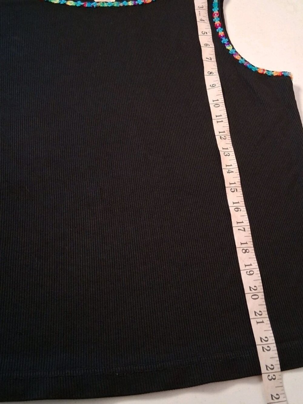 Vintage Ronni Nicole by Ouida Shirt Size 16 Black Rainbow Trim Tank Top USA Made - Picture 5 of 13